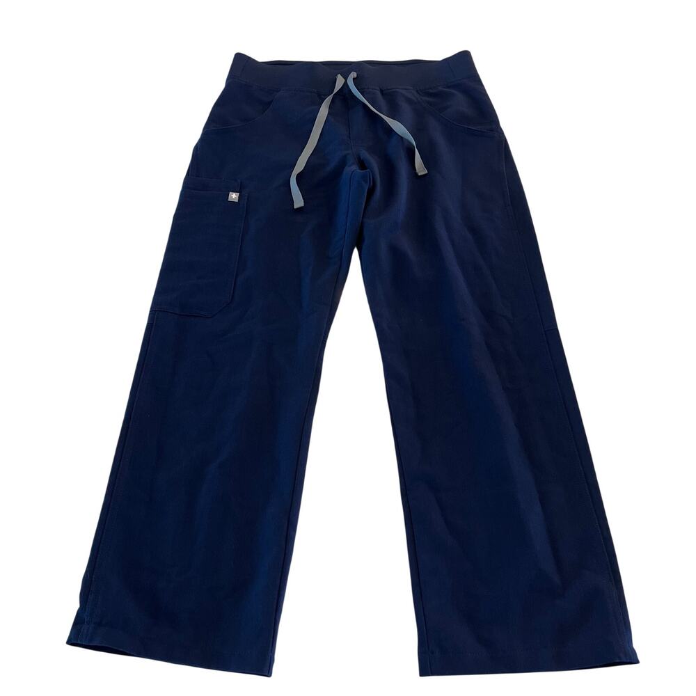 Figs Straight Leg Scrub Pants in Navy with Gray Drawstring
